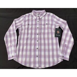 Dickies Womens Long‑Sleeve Temp‑IQ® Cooling Plaid Western Shirt  Purple Small
